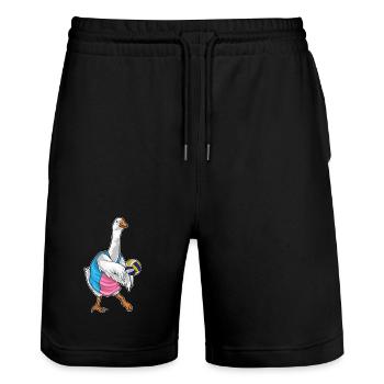 Duck Volleyball Player Volleyball - Stanley/Stella Trainer Unisex Organic Jogging Shorts - black - Front - Nik (191cm) & Marisol (170cm)