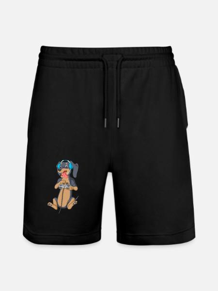 Dachshund Gamer Tee - Stanley/Stella Trainer Unisex Organic Jogging Shorts - black