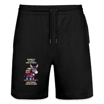Esel-Klasse: Max Inventar | RPG Esel Pixel Art - Stanley/Stella Unisex Bio Joggingshorts Trainer  - Schwarz - Vorne - Nik (191cm) & Marisol (170cm)