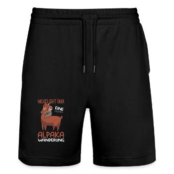 Wandern Sprüche Wanderer Wanderoutfits - Stanley/Stella Unisex Bio Joggingshorts Trainer  - Schwarz - Vorne - Nik (191cm) & Marisol (170cm)