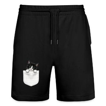 Cat Pocket peeks cute cat in the pocket - Stanley/Stella Trainer Unisex Organic Jogging Shorts - black - Front - Nik (191cm) & Marisol (170cm)