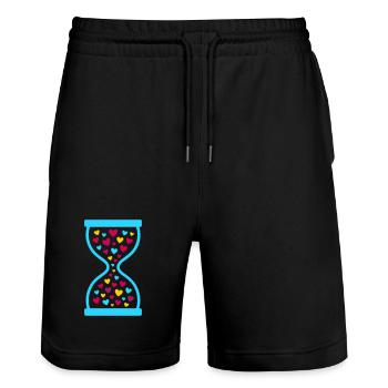 Love Never Stops-Hourglass of Timeless Love  - Stanley/Stella Trainer Unisex Organic Jogging Shorts - black - Front - Nik (191cm) & Marisol (170cm)