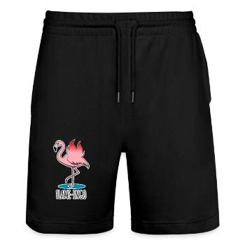 Flame-Ingo - ein flammender Flamingo - Stanley/Stella Unisex Bio Joggingshorts Trainer  - Schwarz - Vorne - Nik (191cm) & Marisol (170cm)