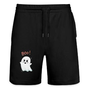 Boo Geist: Niedlicher Ghost - Stanley/Stella Unisex Bio Joggingshorts Trainer  - Schwarz - Vorne - Nik (191cm) & Marisol (170cm)