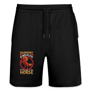 Jahr des Pferdes Chinesisches Neujahr 2026 - Stanley/Stella Unisex Bio Joggingshorts Trainer  - Schwarz - Vorne - Nik (191cm) & Marisol (170cm)