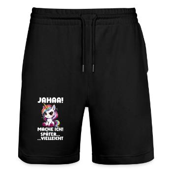 yes, maybe I'll make unicorn lovers later - Stanley/Stella Trainer Unisex Organic Jogging Shorts - black - Front - Nik (191cm) & Marisol (170cm)