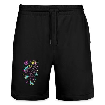 Groovy 6 Birthday Flamingo - Stanley/Stella Trainer Unisex Organic Jogging Shorts - black - Front - Nik (191cm) & Marisol (170cm)
