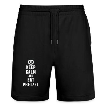 Keep Calm and Eat Pretzel - Funny Brezel - Stanley/Stella Trainer Unisex Organic Jogging Shorts - black - Front - Nik (191cm) & Marisol (170cm)