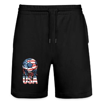 USA Fußball Leidenschaft American Flagge - Stanley/Stella Unisex Bio Joggingshorts Trainer  - Schwarz - Vorne - Nik (191cm) & Marisol (170cm)