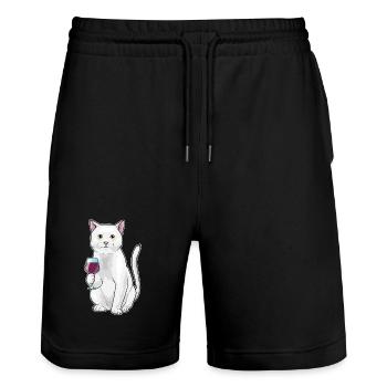 Katze Rotwein - Stanley/Stella Unisex Bio Joggingshorts Trainer  - Schwarz - Vorne - Nik (191cm) & Marisol (170cm)