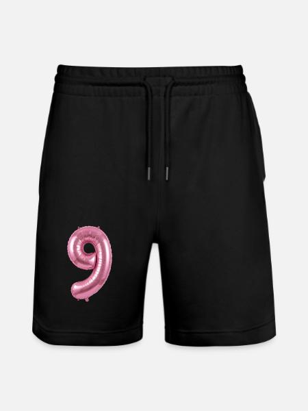 9th Birthday Shirt, Pink Balloon Helium - Stanley/Stella Trainer Unisex Organic Jogging Shorts - black
