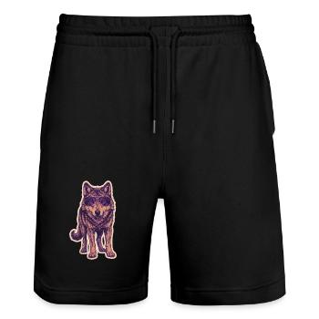 Wolf with sunglasses - Stanley/Stella Trainer Unisex Organic Jogging Shorts - black - Front - Nik (191cm) & Marisol (170cm)