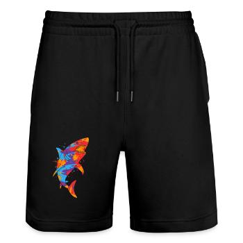 Hai Haie bunt Herren Kinder Jungen Haifisch - Stanley/Stella Unisex Bio Joggingshorts Trainer  - Schwarz - Vorne - Nik (191cm) & Marisol (170cm)