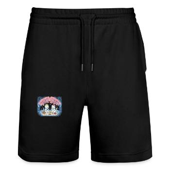 Echte Katzen auf Picknick zwischen Sakura - Stanley/Stella Unisex Bio Joggingshorts Trainer  - Schwarz - Vorne - Nik (191cm) & Marisol (170cm)