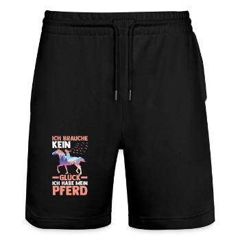 Reiten Pferdeliebhaber Reiterhof Pferde - Stanley/Stella Unisex Bio Joggingshorts Trainer  - Schwarz - Vorne - Nik (191cm) & Marisol (170cm)