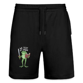 Dawn Frog Knight Reading - Stanley/Stella Trainer Unisex Organic Jogging Shorts - black - Front - Nik (191cm) & Marisol (170cm)