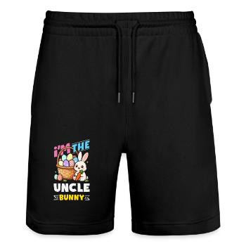 Joyeuse Pâques, douce chasse aux œufs du lapin, œufs de Pâques - Short de jogging bio TRAINER Stanley/Stella unisexe - noir - Devant - Nik (191cm) & Marisol (170cm)