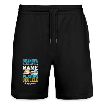Grandpa Is My Name Playing Ukulele Is My Game - Stanley/Stella Unisex Bio Joggingshorts Trainer  - Schwarz - Vorne - Nik (191cm) & Marisol (170cm)