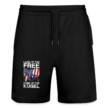  Land Of The Free Home Of The Kugel Design Mit - Stanley/Stella Unisex Bio Joggingshorts Trainer  - Schwarz - Vorne - Nik (191cm) & Marisol (170cm)