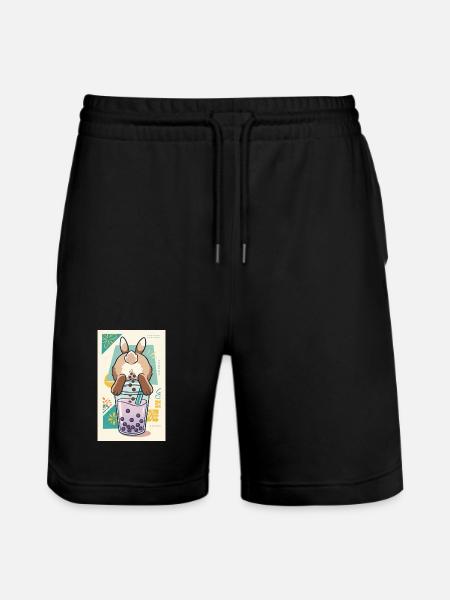 Cute Bunny Funny Boba Bubble Tea - Stanley/Stella Trainer Unisex Organic Jogging Shorts - black