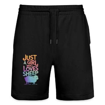 Schaf Schafe Bauer Lamm Landwirt - Stanley/Stella Unisex Bio Joggingshorts Trainer  - Schwarz - Vorne - Nik (191cm) & Marisol (170cm)