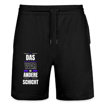 Das war die andere Schicht - Stanley/Stella Unisex Bio Joggingshorts Trainer  - Schwarz - Vorne - Nik (191cm) & Marisol (170cm)