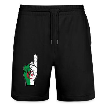 Algeria flag number 1 used - Stanley/Stella Trainer Unisex Organic Jogging Shorts - black - Front - Nik (191cm) & Marisol (170cm)