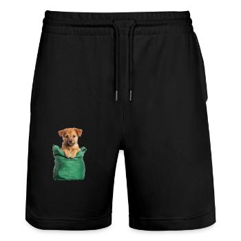 Cute puppy in green bag - Stanley/Stella Trainer Unisex Organic Jogging Shorts - black - Front - Nik (191cm) & Marisol (170cm)