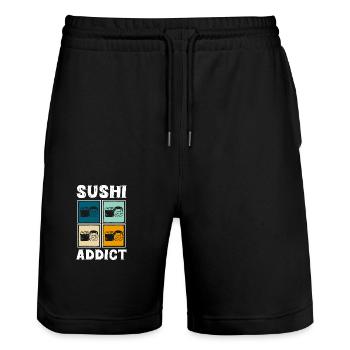 Japon Nigiri Baguettes - Short de jogging bio TRAINER Stanley/Stella unisexe - noir - Devant - Nik (191cm) & Marisol (170cm)