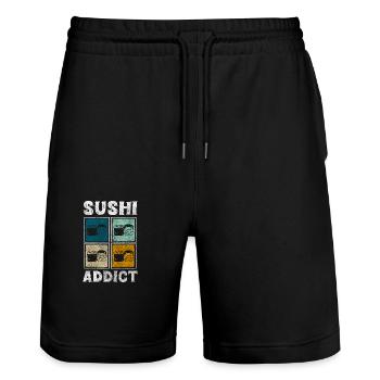 Japanisch Essen Kawaii Maki - Stanley/Stella Unisex Bio Joggingshorts Trainer  - Schwarz - Vorne - Nik (191cm) & Marisol (170cm)
