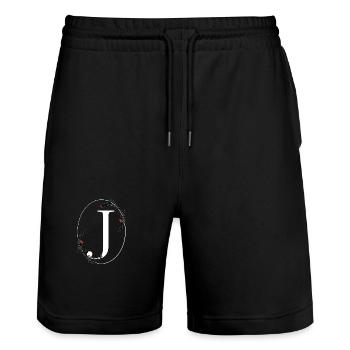Buchstabe J - Stanley/Stella Unisex Bio Joggingshorts Trainer  - Schwarz - Vorne - Nik (191cm) & Marisol (170cm)