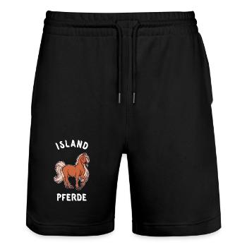 Pferdeliebe Spruch Pferde Islandpferde Pferdefan - Stanley/Stella Unisex Bio Joggingshorts Trainer  - Schwarz - Vorne - Nik (191cm) & Marisol (170cm)