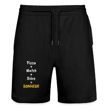 Pizza + Match + Bière = Bonheur - Short de jogging bio TRAINER Stanley/Stella unisexe - noir - Devant - Nik (191cm) & Marisol (170cm)