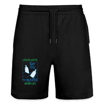 Less plastic – more life - Stanley/Stella Trainer Unisex Organic Jogging Shorts - black - Front - Nik (191cm) & Marisol (170cm)