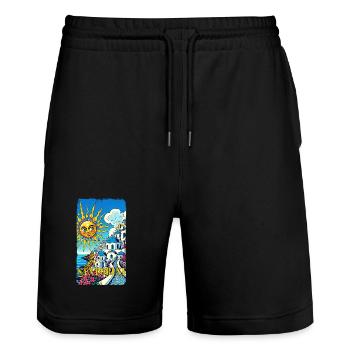 Santorin Griechenland Urlaub Vulkan Akrotiri - Stanley/Stella Unisex Bio Joggingshorts Trainer  - Schwarz - Vorne - Nik (191cm) & Marisol (170cm)