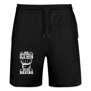 Baker Grandfather - Stanley/Stella Trainer Unisex Organic Jogging Shorts - black - Front - Nik (191cm) & Marisol (170cm)
