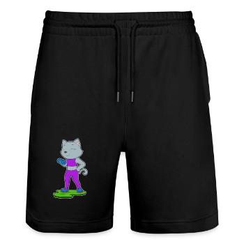 Katze Bodybuilder Hantel Bodybuilding - Stanley/Stella Unisex Bio Joggingshorts Trainer  - Schwarz - Vorne - Nik (191cm) & Marisol (170cm)
