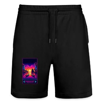 Phuket Thailand sunset design - Stanley/Stella Trainer Unisex Organic Jogging Shorts - black - Front - Nik (191cm) & Marisol (170cm)