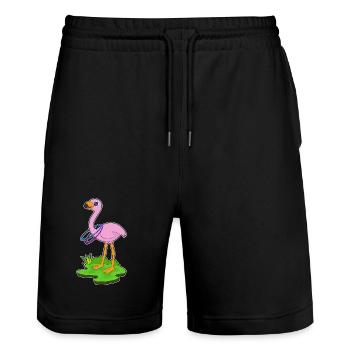 Flamingo Fitnessreifen Workout Gymnastik - Stanley/Stella Unisex Bio Joggingshorts Trainer  - Schwarz - Vorne - Nik (191cm) & Marisol (170cm)