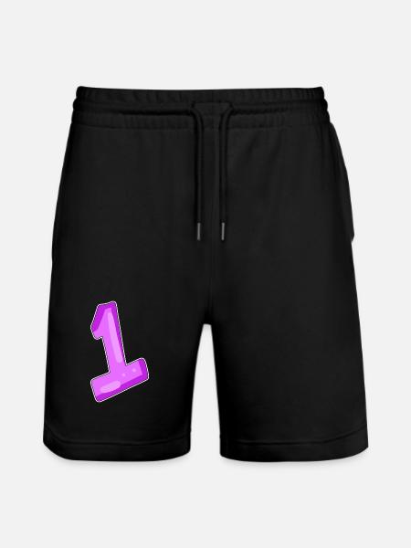 number 1 motif - Stanley/Stella Trainer Unisex Organic Jogging Shorts - black