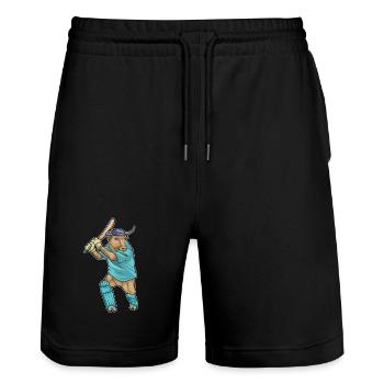 Stier Cricket Cricketschläger - Stanley/Stella Unisex Bio Joggingshorts Trainer  - Schwarz - Vorne - Nik (191cm) & Marisol (170cm)
