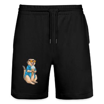 Meerkat Waffle Cream - Stanley/Stella Trainer Unisex Organic Jogging Shorts - black - Front - Nik (191cm) & Marisol (170cm)