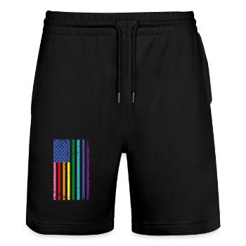 Regenbogen USA Flagge - Stanley/Stella Unisex Bio Joggingshorts Trainer  - Schwarz - Vorne - Nik (191cm) & Marisol (170cm)