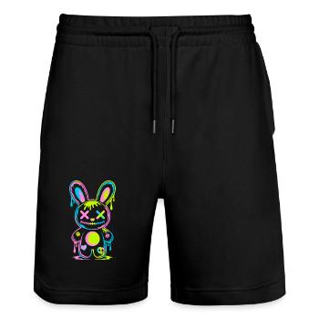 Creepy Cute Kawaii Bunny Neon Gothic Grunge - Stanley/Stella Unisex Bio Joggingshorts Trainer  - Schwarz - Vorne - Nik (191cm) & Marisol (170cm)