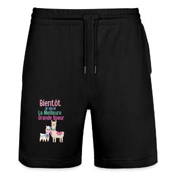 Bald bin ich die beste große Schwester - Stanley/Stella Unisex Bio Joggingshorts Trainer  - Schwarz - Vorne - Nik (191cm) & Marisol (170cm)