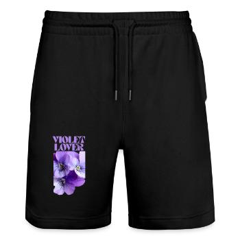 Violettes Stiefmütterchen-Blumenmuster - Stanley/Stella Unisex Bio Joggingshorts Trainer  - Schwarz - Vorne - Nik (191cm) & Marisol (170cm)