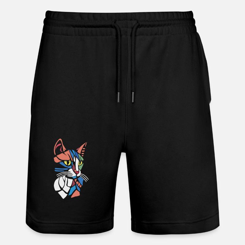 Abstract Geometric Cat Lover - Stanley/Stella Trainer Unisex Organic Jogging Shorts - black