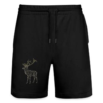 Polygon Hirsch - Geometrischer Winter - Stanley/Stella Unisex Bio Joggingshorts Trainer  - Schwarz - Vorne - Nik (191cm) & Marisol (170cm)