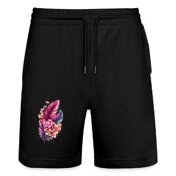  Boho Federn Und Blumen Aquarell Florales - Stanley/Stella Unisex Bio Joggingshorts Trainer  - Schwarz - Vorne - Nik (191cm) & Marisol (170cm)