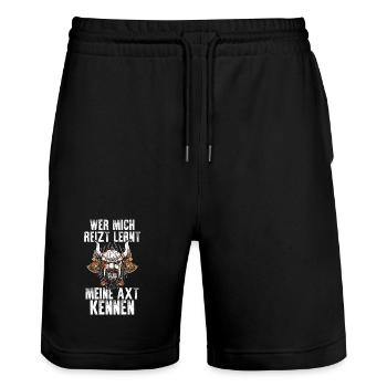 Mittelalter Schildwall Mittelaltermarkt Wikinger - Stanley/Stella Unisex Bio Joggingshorts Trainer  - Schwarz - Vorne - Nik (191cm) & Marisol (170cm)